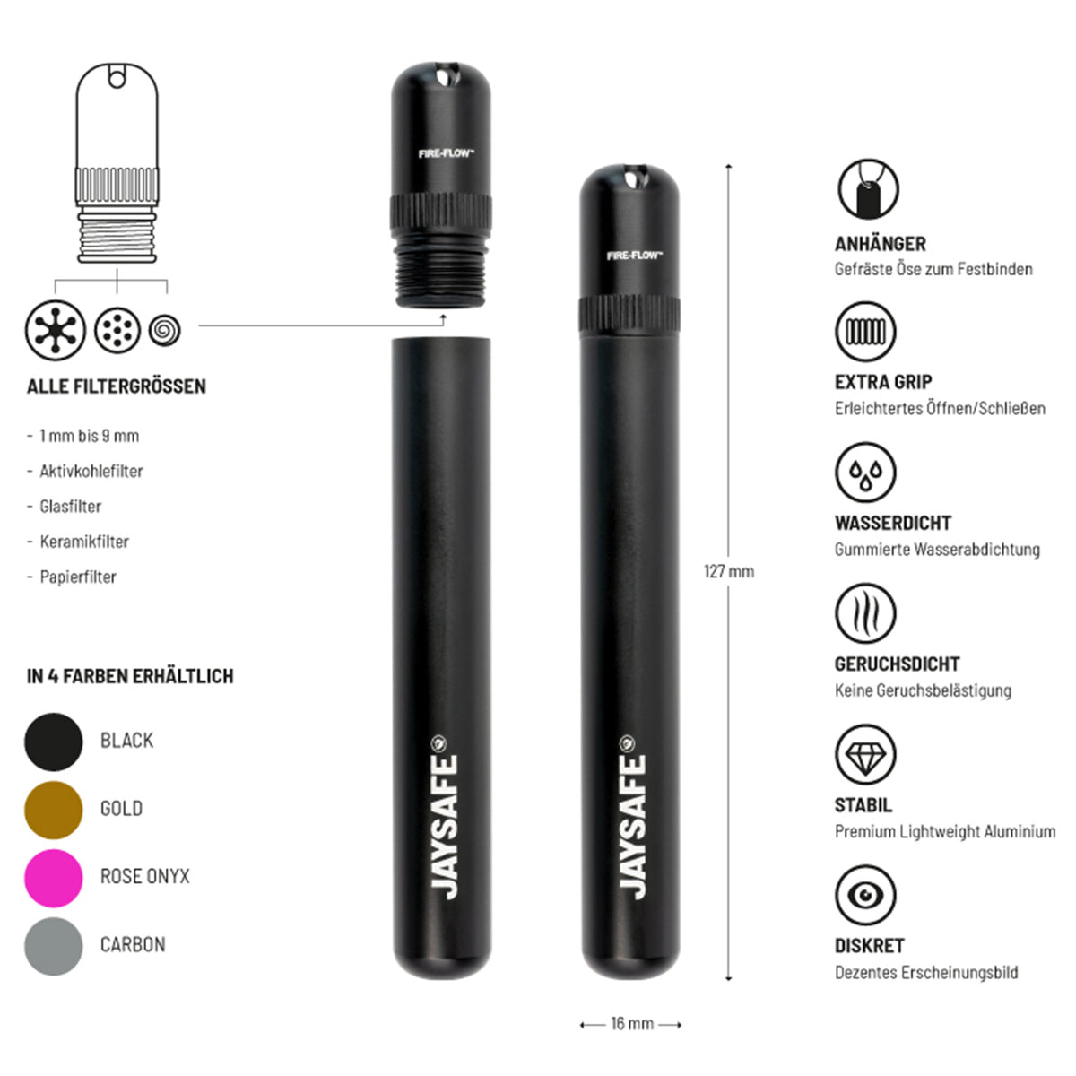JaySafe Premium Joint Holder Case Schwarz Smokerhontas