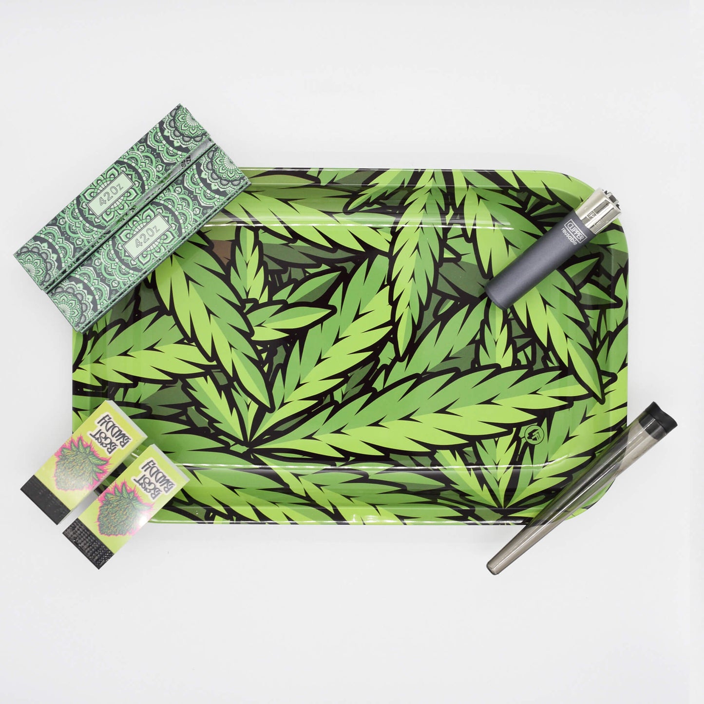 Green Leaves Large Rolling Tray Set - Smokerhontas