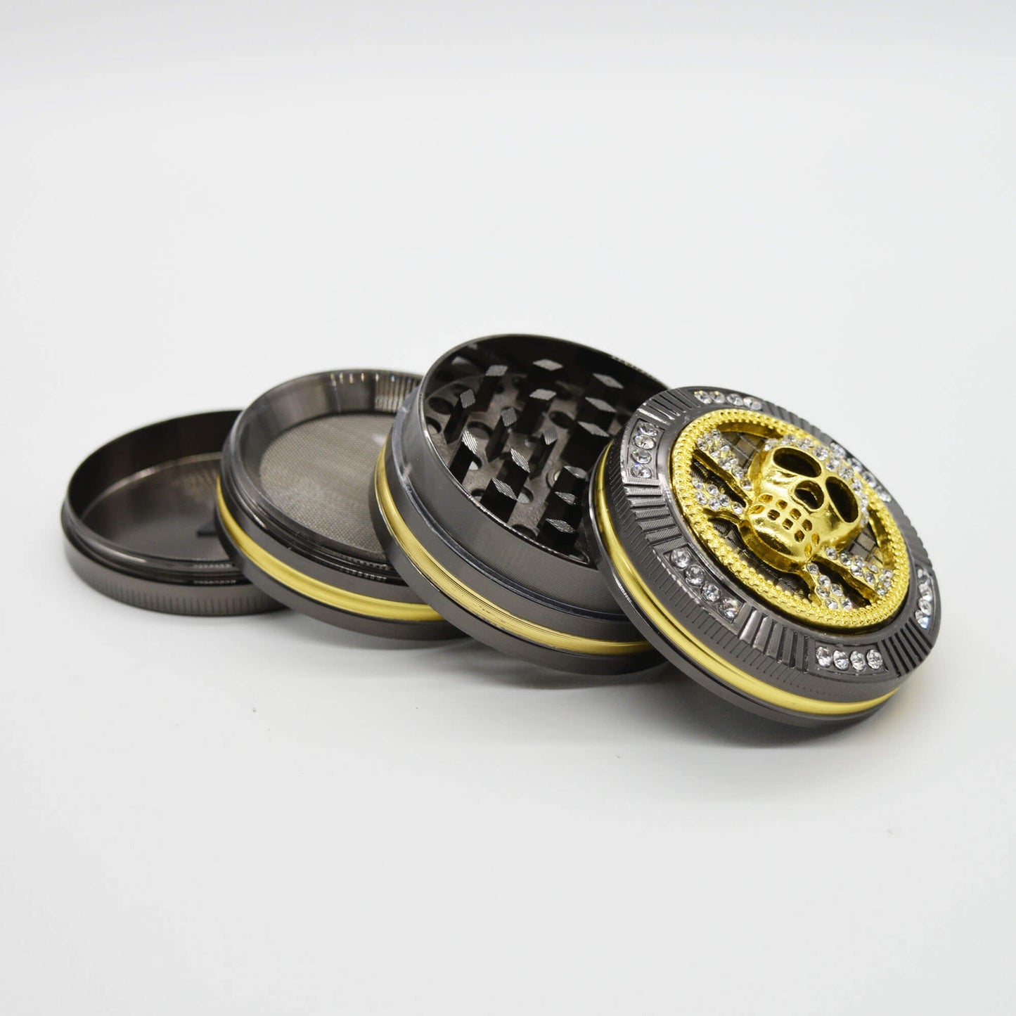 Bling Bling Skull Aluminium Grinder / Crusher Ø 50 mm 4 tlg - Smokerhontas