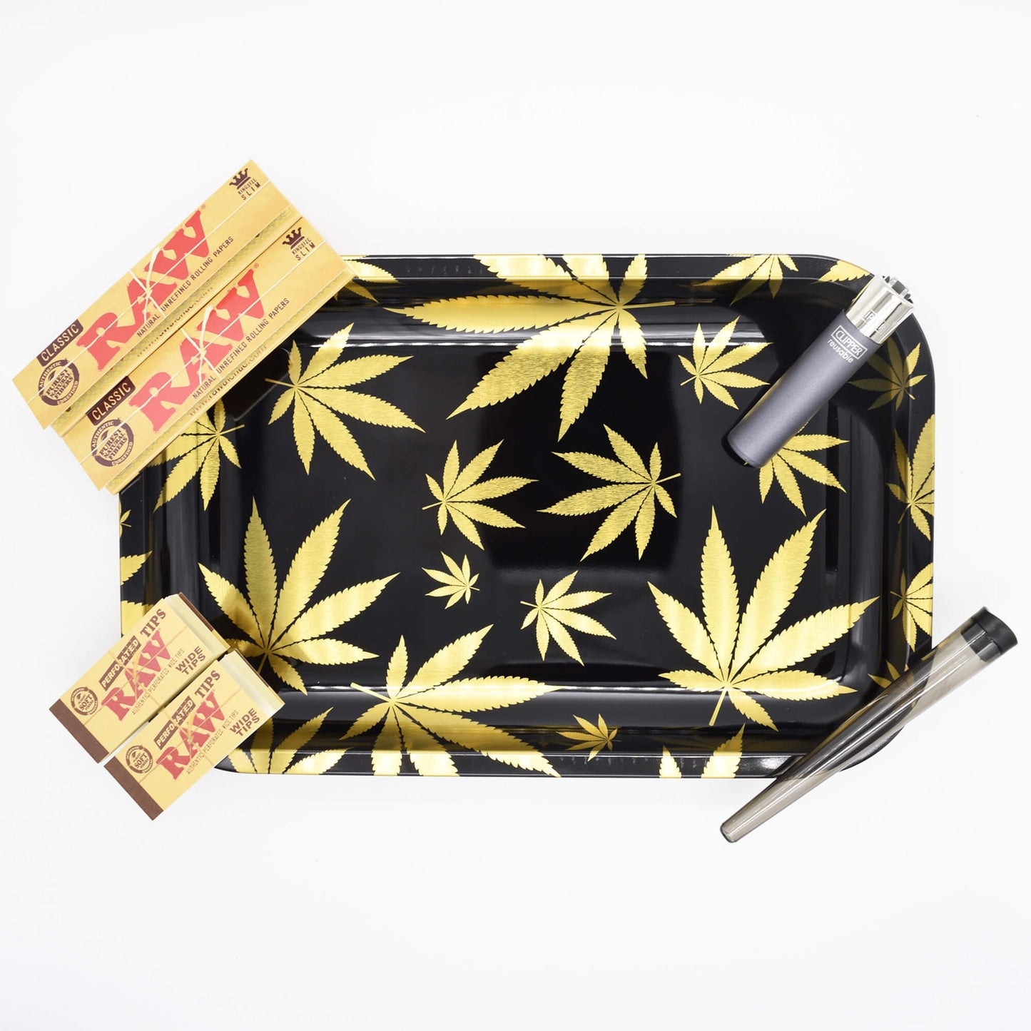 Gold Leaves Large Rolling Tray Stoner Set - Smokerhontas