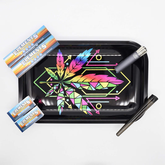 Geometrical Leaves Large Rolling Tray Stoner Set