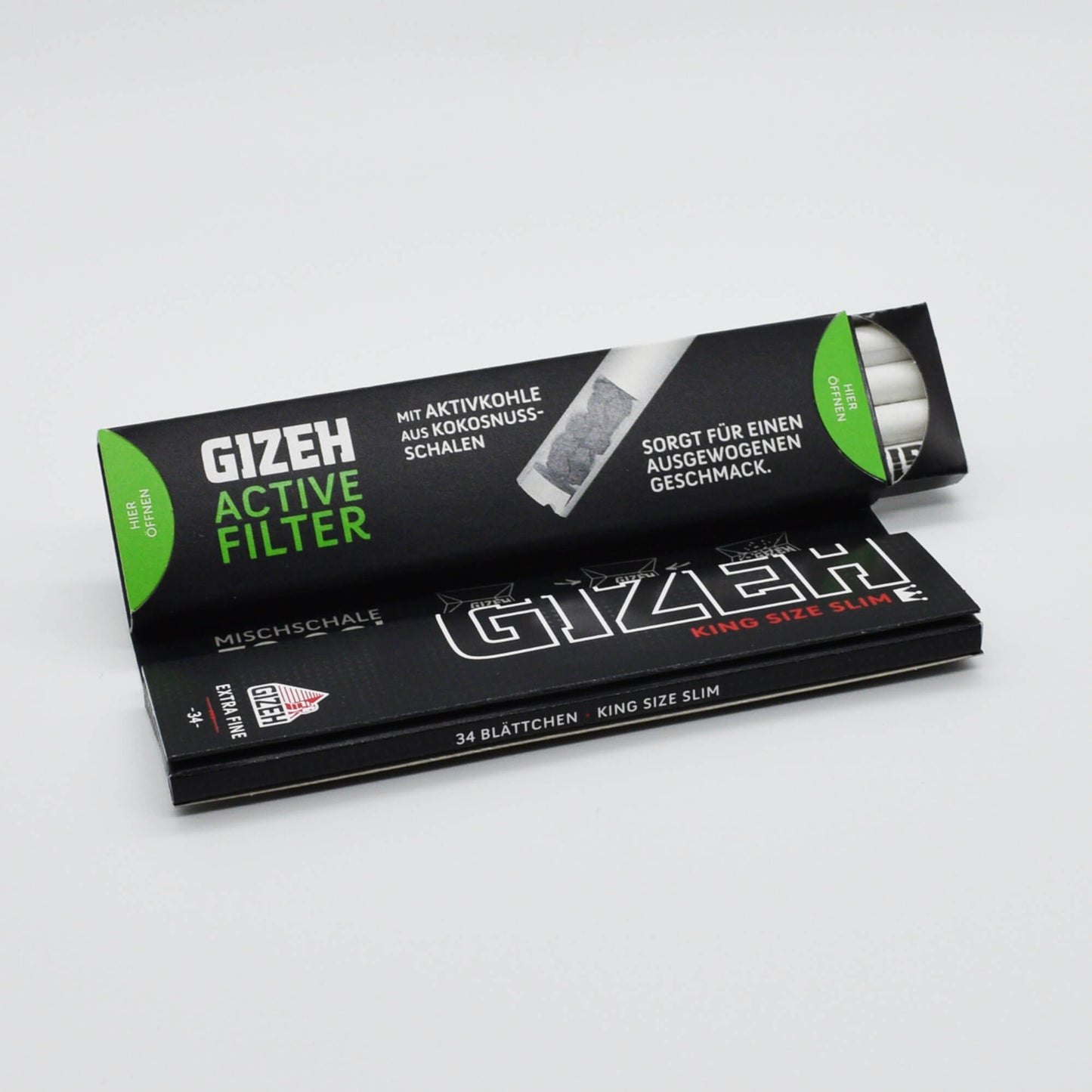 GIZEH Black King Size Slim Longpapers + Aktivkohlefilter