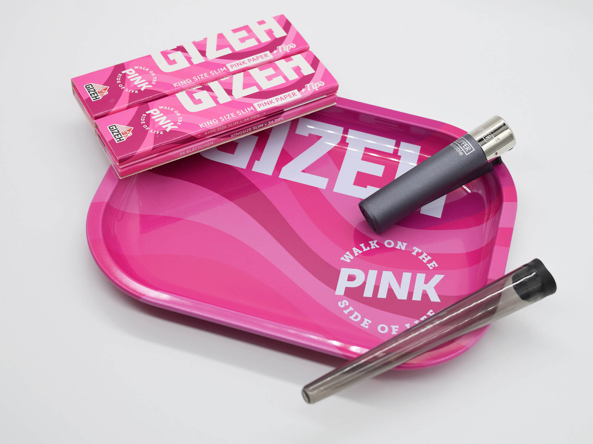 GIZEH Pink Rolling Tray Stoner Set