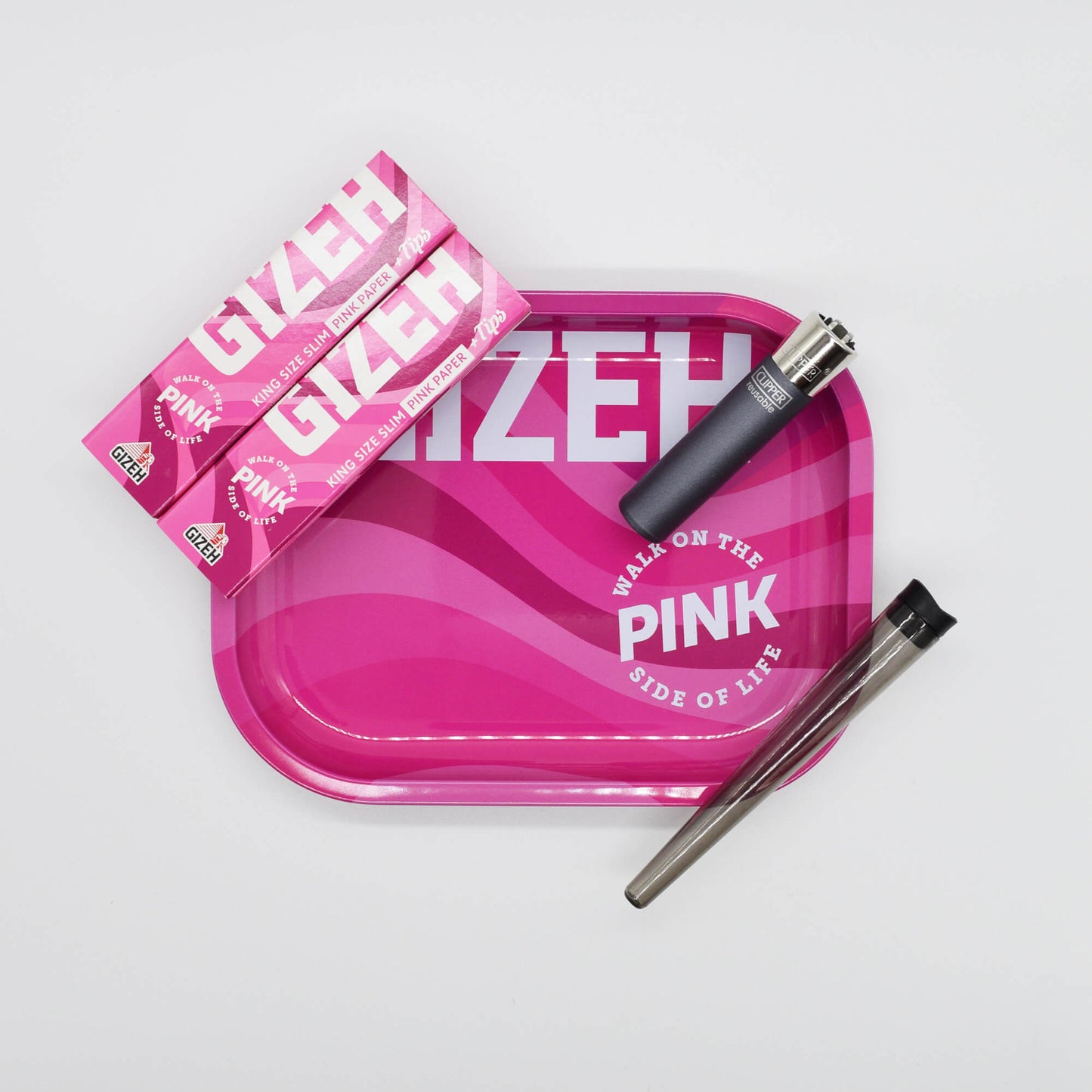 GIZEH Pink Rolling Tray Stoner Set