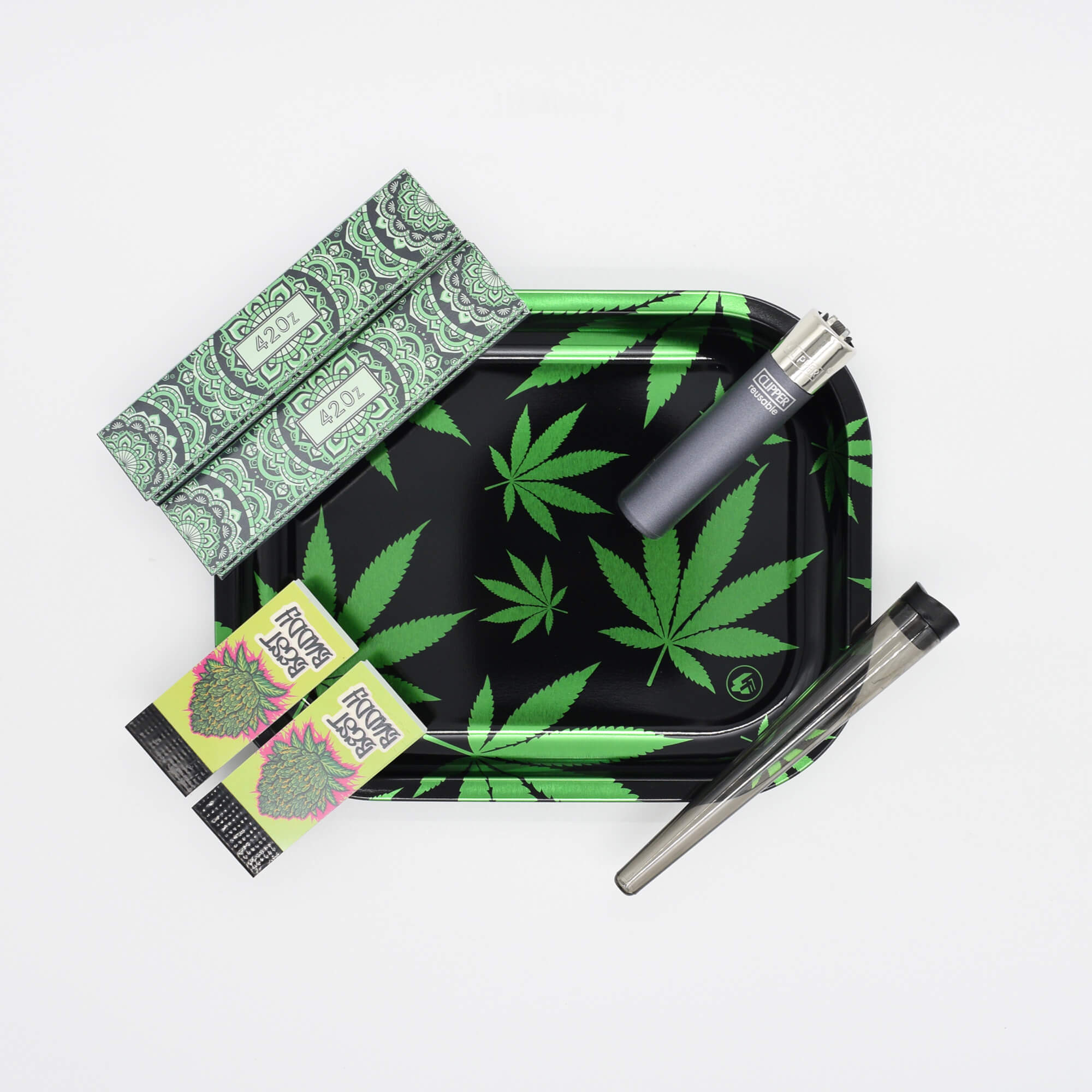 Leaves Green Dark Rolling Tray Stoner Set / Stoner Box - Smokerhontas