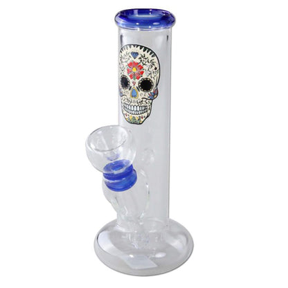 Mini Bong Skull aus Glas Blau 14 cm