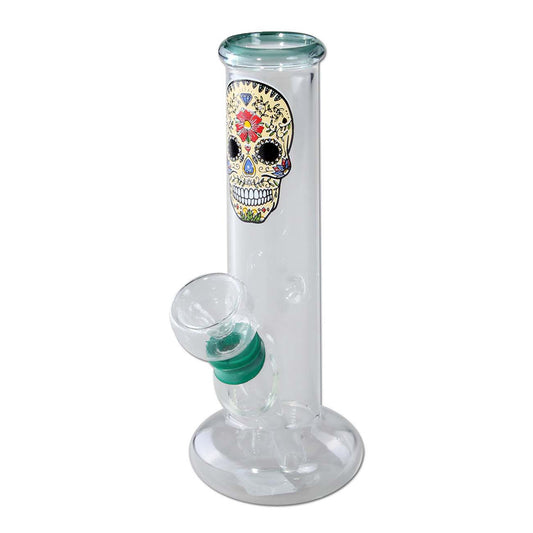 Mini Bong Skull aus Glas Türkis 14 cm