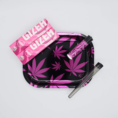 Pink Leaves Rolling Tray Stoner Set - Smokerhontas