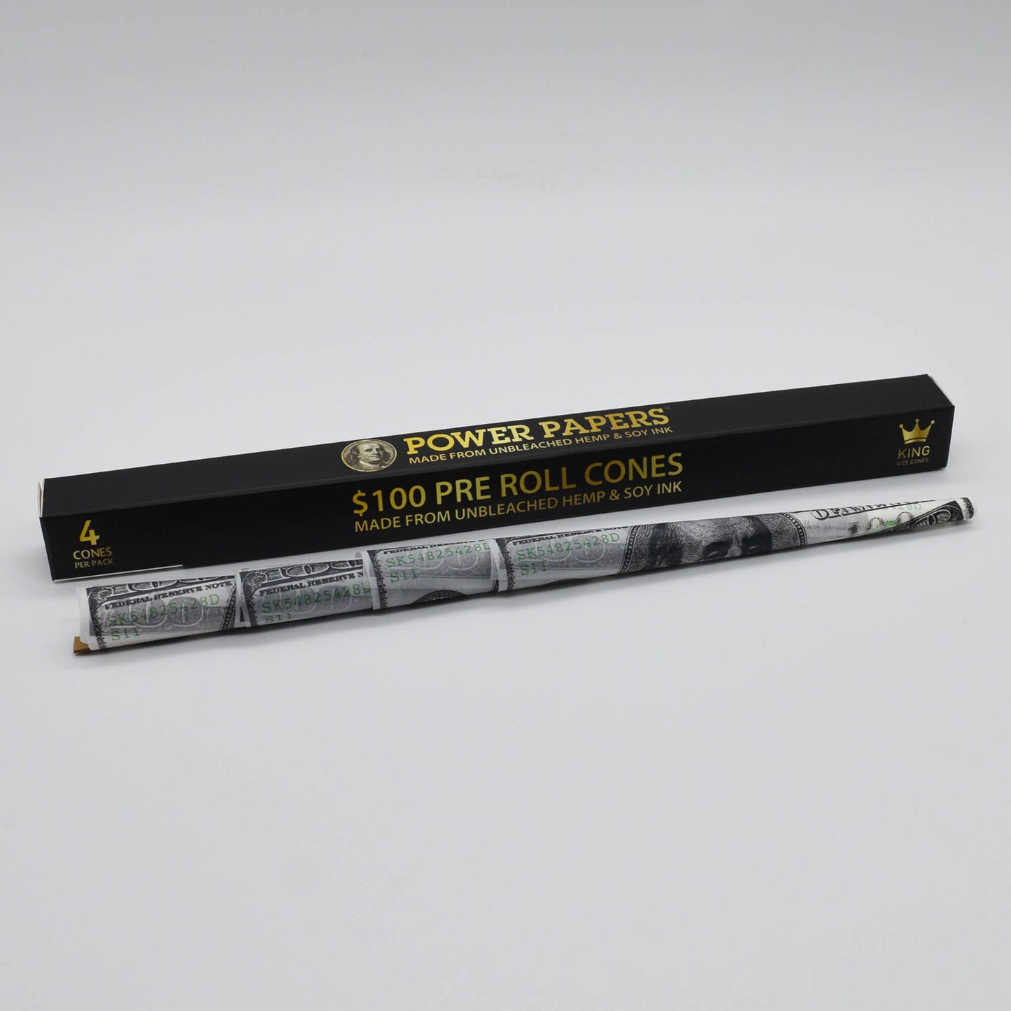 Power Papers $100 King Size Cones 4 Stk