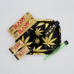 Gold Leaves Rolling Tray Stoner Set / Kiffer Kit - Smokerhontas